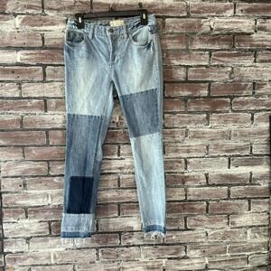 Free People Patchwork Jeans Light Wash Frayed Hem Size 27